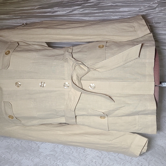 Vintage 70's Inspired 100% Linen Button Down Belted Tunic - Picture 3 of 10